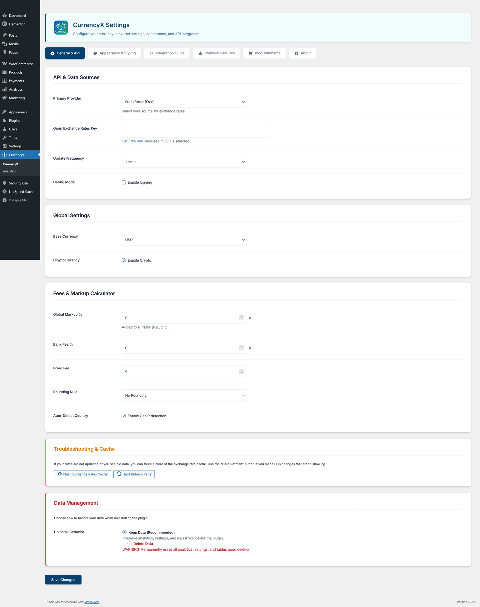 CurrencyX Settings Dashboard